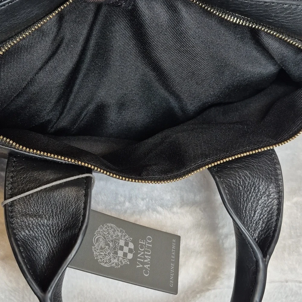 Vince Camuto Black Leather Handbag with Gold Accents